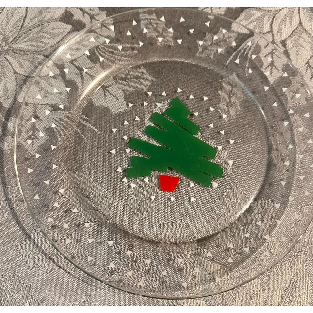 Vtg Luminarc 1988 Christmas Tree Confetti 8” Dessert Plates Arcoroc France